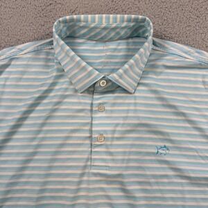 Southern Tide Mens Large Striped Polo Shirt Brrr Blue White Short Sleeve